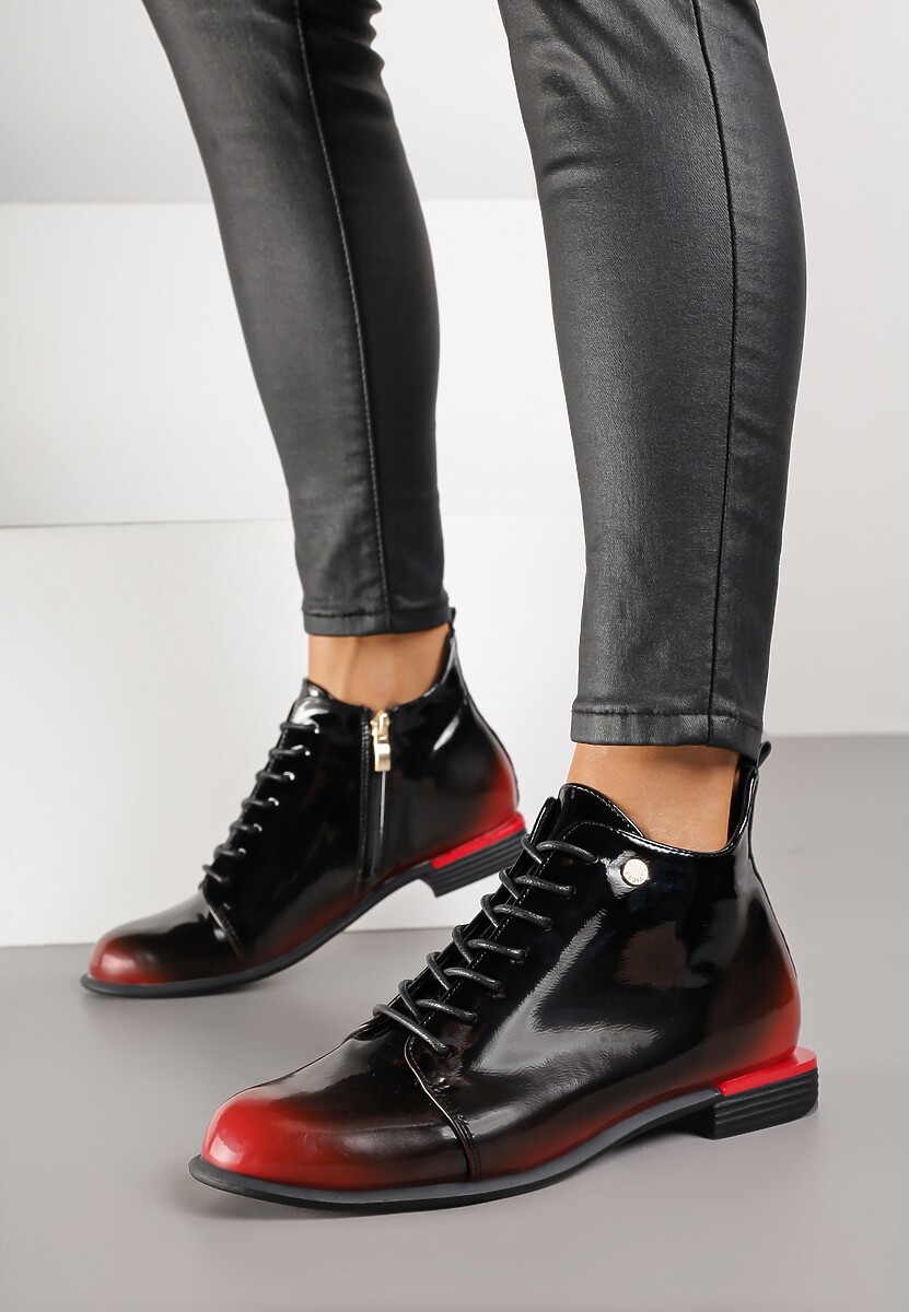 Czarno-Czerwone Botki Trzewiki Lakierowane Vices Jovilie