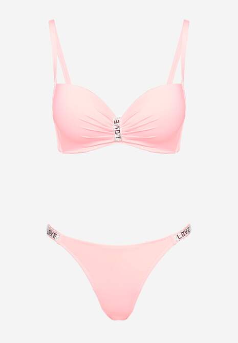 Jasnoróżowe Bikini z Cyrkoniami i Regulowanymi Ramiączkami Tloen