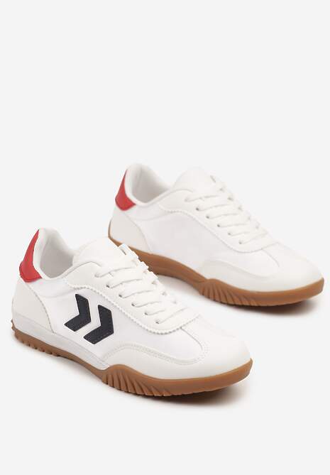 Biało-Czerwone Sneakersy Typu Kultowe Tenisówki Zdobione Przeszyciami Mepenna