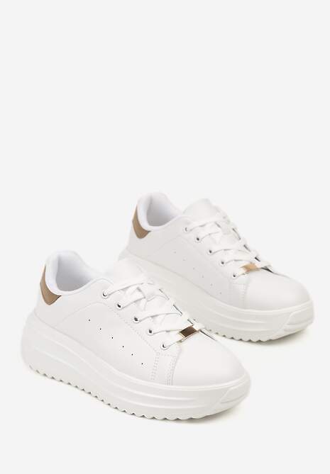 Białe Sneakersy na Platformie z Tłoczeniem i Perforacją Anirriva