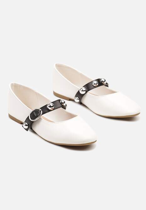 Białe Balerinki z Paskiem ze Sprzączką Xinnalia