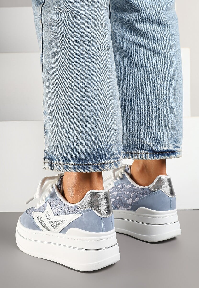 Niebieskie Sneakersy na Platformie Ozdobione Gwiazdą Norlevi