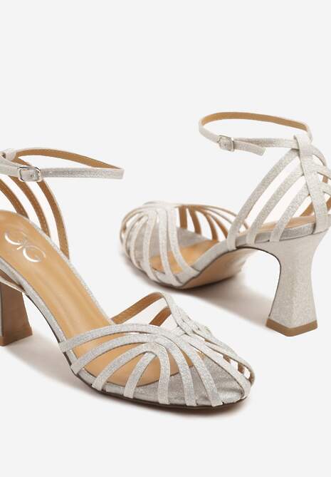 Srebrne Sandały na Stożku z Brokatem Irralea