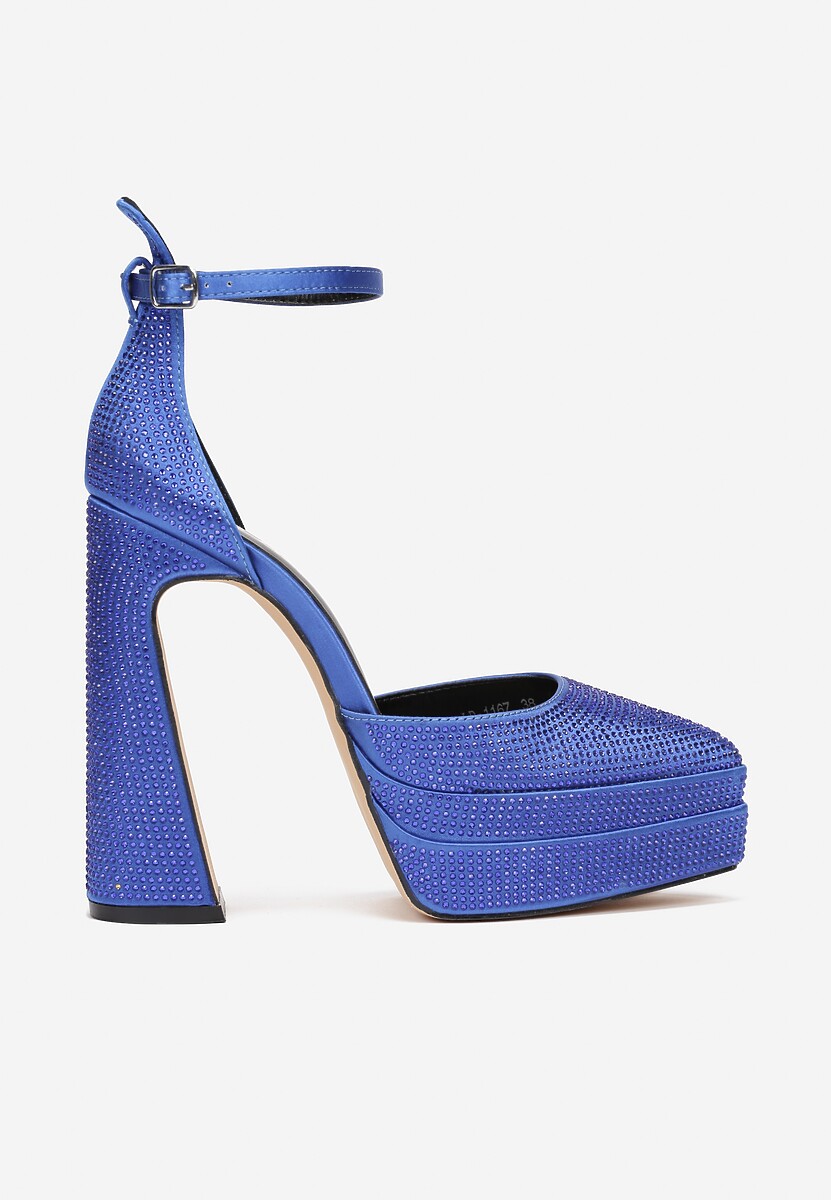 Niebieskie Sandały w Cyrkonie na Platformie i Słupku Irmeli