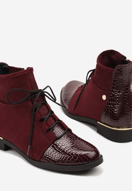 Bordowe Botki Trzewiki Vices Ozdobione Lakierowanymi Elementami Afridde