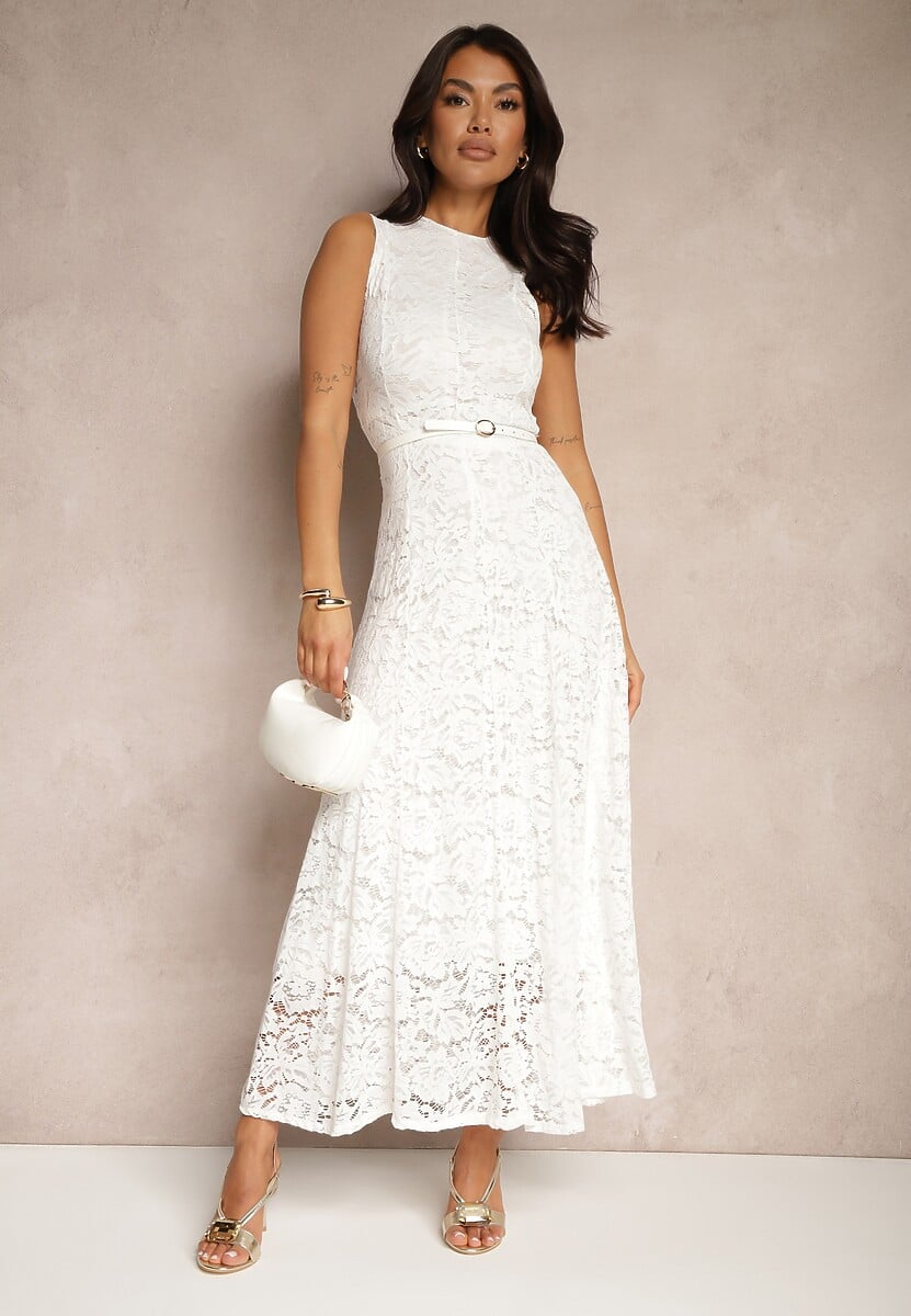 Biała Koronkowa Sukienka Taliowana Wilreti