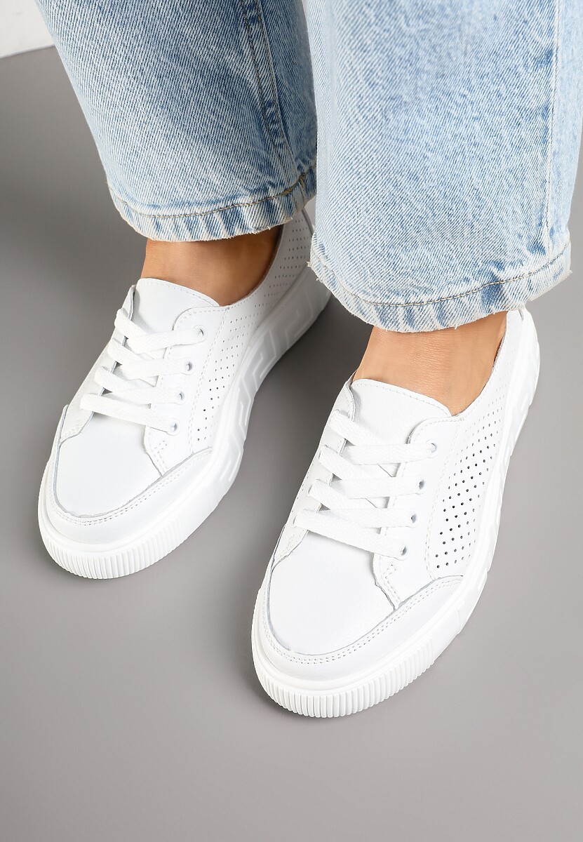 Białe Sneakersy ze Skóry Naturalnej z Perforacją Isolena