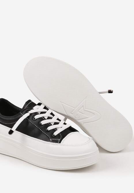 Czarne Trampki na Platformie z Niską Cholewką Fonathra