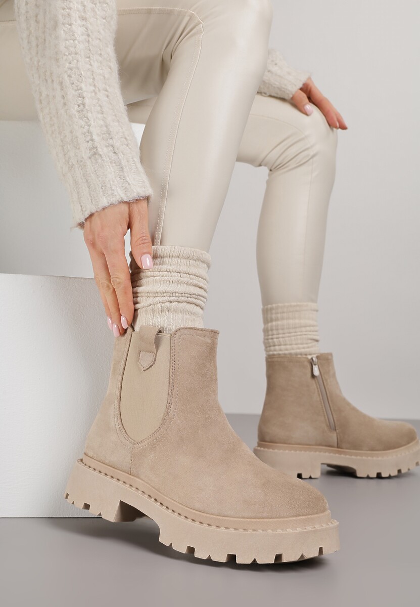 Czarne Botki Sztyblety z Ekozamszu na Grubej Podeszwie Liraelia