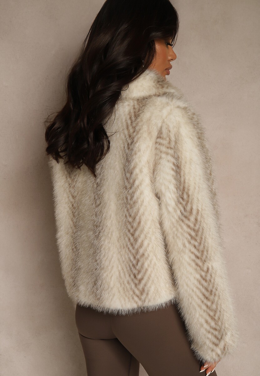 Jasnobeżowa Klasyczna Kurtka Futerko z Zapięciem na Zamek Błyskawiczny Tuswella