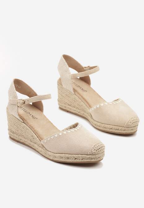 Beżowe Sandały w Stylu Espadryli na Koturnie z Plecionką Meralissea