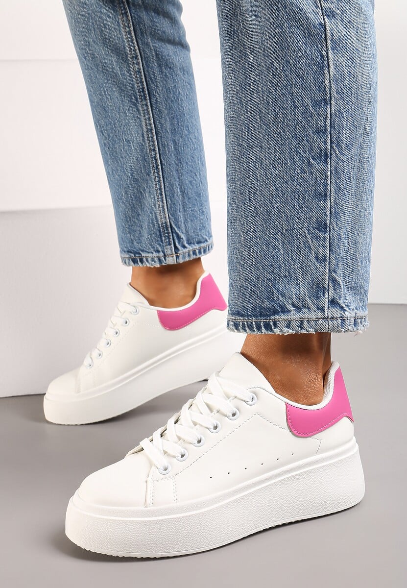 Biało-Fuksjowe Sneakersy na Grubej Podeszwie Yarna