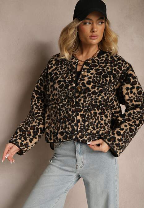 Brązowa Kurtka Futrzana Ozdobiona Kieszeniami Sewiala