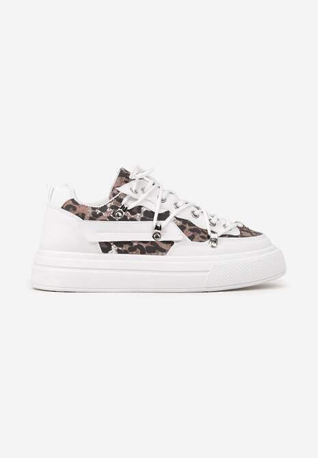 Białe Sneakersy ze Wzorem w Panterkę Doridi