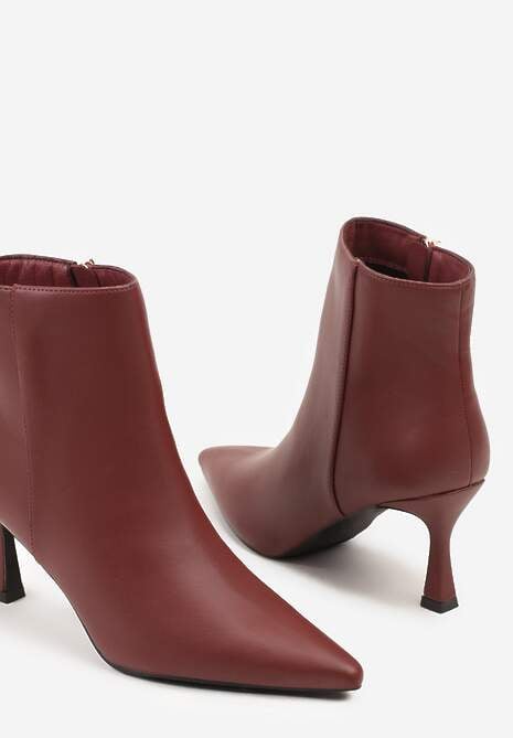 Bordowe Botki do Kostki Vices na Klepsydrowym Obcasie z Noskiem w Szpic Vidvire