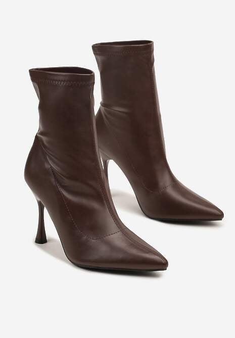 Brązowe Elastyczne Botki Vices na Klepsydrowym Obcasie Noraye