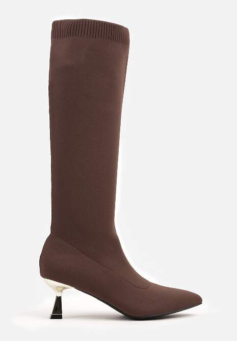 Brązowe Kozaki Vices na Kaczuszce Ozdobione Skarpetową Cholewką Asonelle