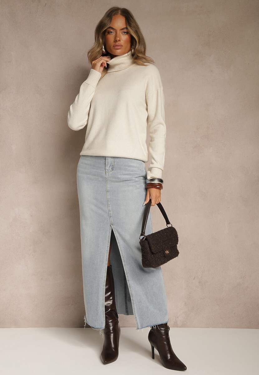 Jasnobeżowy Golf z Dodatkiem Kaszmiru z Przeszyciami po Bokach Avenella