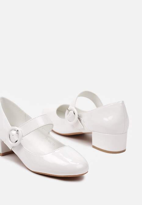 Białe Czółenka na Słupku z Paskiem i Klamerką Sisilsha