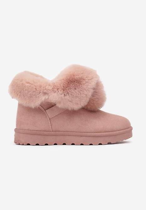 Różowe Śniegowce na Płaskiej Podeszwie z Pomponami z Futerka Seamira