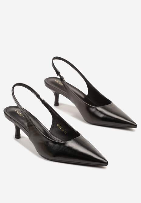 Czarne Sandały Vices Slingback na Obcasie Typu Kaczuszka Kovirida