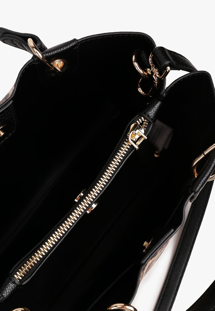 Brązowa Dwukomorowa Torebka na Ramię w Stylu Tote w Cętki Elsinavia