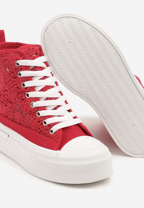 Czerwone Trampki na Platformie z Wysoką Ażurową Cholewką Velgisia