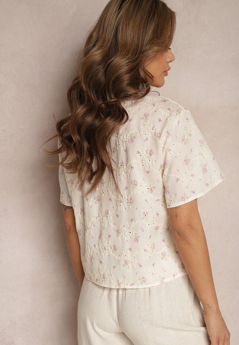 Jasnobeżowa Bluzka w Stylu Narzutki Wiązana na Sznureczki Naralia