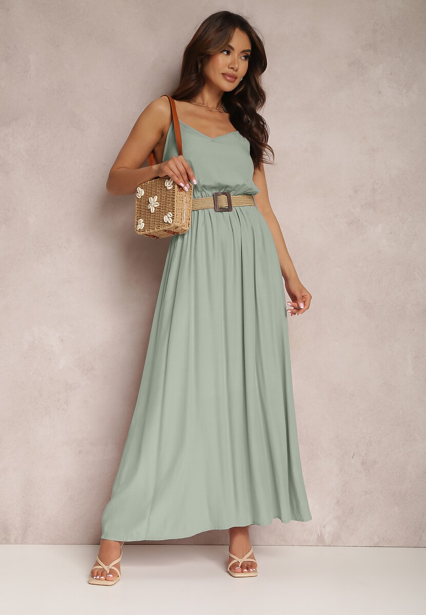 Zielona Sukienka z Paskiem Auxonia