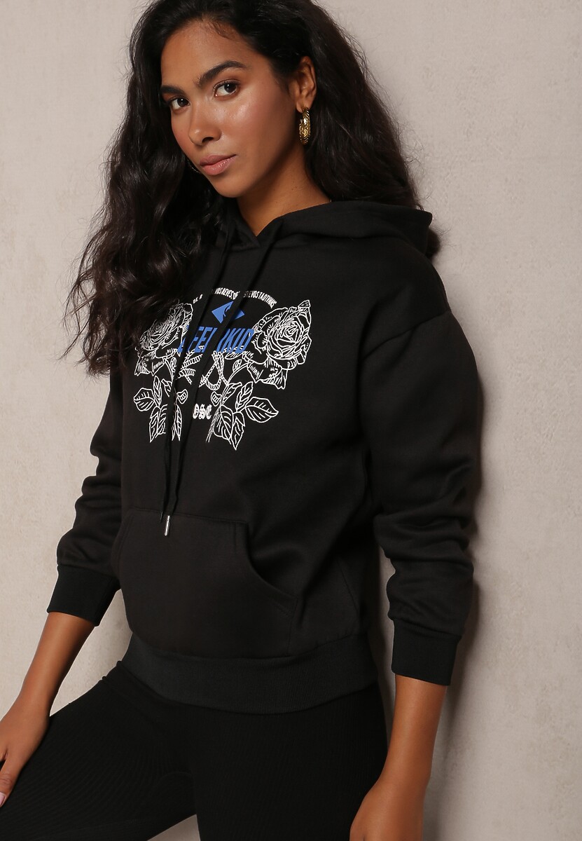 Pomarańczowa Modna Bluza z Nadrukiem i Kapturem Ozdobiona Nadrukiem Arinalu