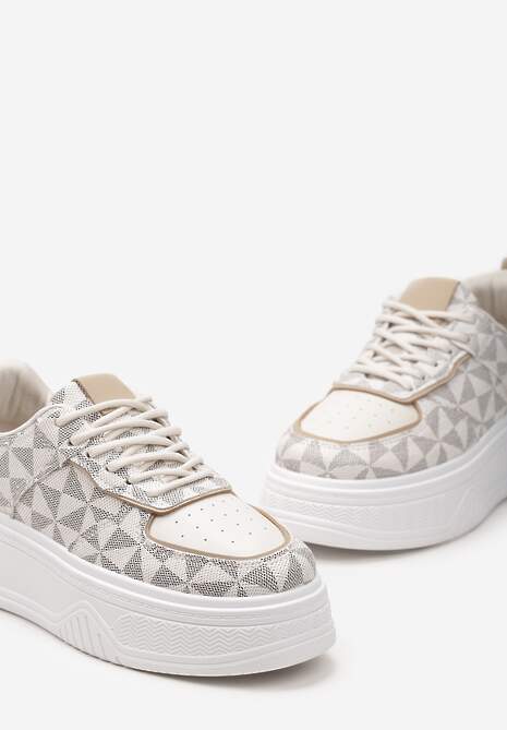 Biało-Szare Sneakersy na Platformie z Geometrycznym Wzorem Xyphera