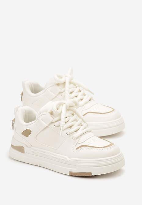 Beżowe Sneakersy na Niskiej Platformie z Grubym Sznurowaniem i Podwójnym Językiem Minseja