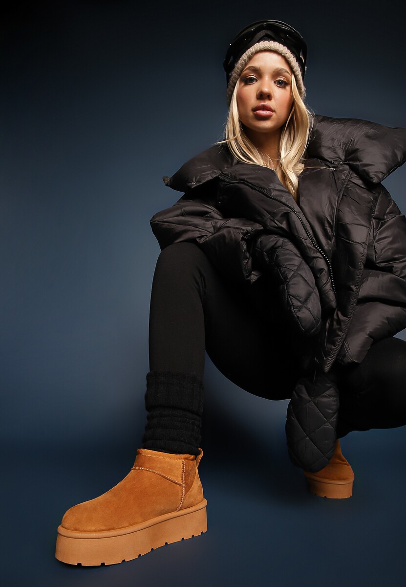 Brązowe Krótkie Śniegowce Wsuwane na Platformie Arkelia