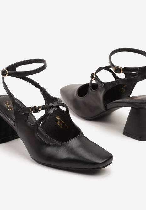 Czarne Sandały na Obcasie w Stylu Retro Mary Jane z Ozdobnymi Paskami Zenozi