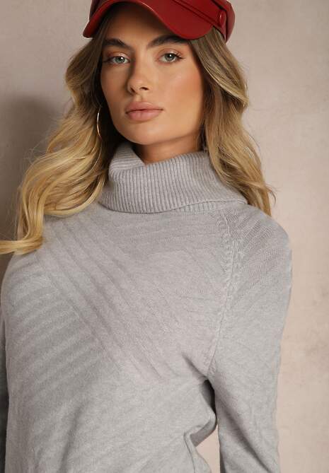 Szara Dzianinowa Sukienka o Prostym Kroju z Golfem Sinavellea