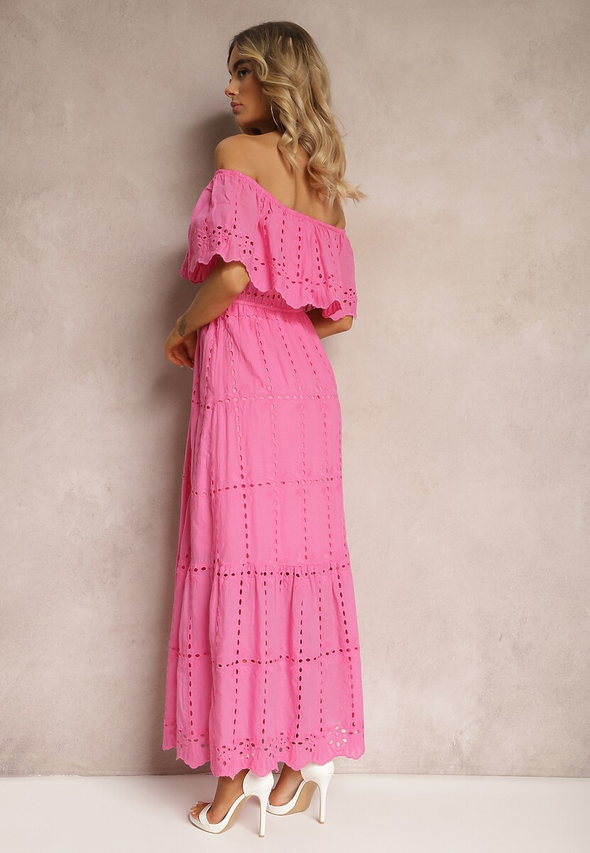 Różowa Rozkloszowana Sukienka z Falbankami Typu Hiszpanka Vianelle