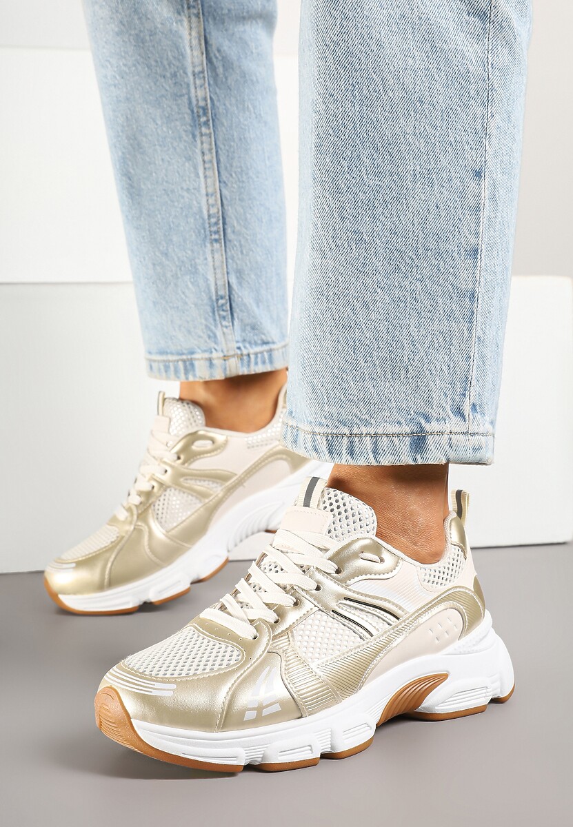 Beżowe Streetwearowe Sneakersy ze Wstawkami z Siateczki Deylisse