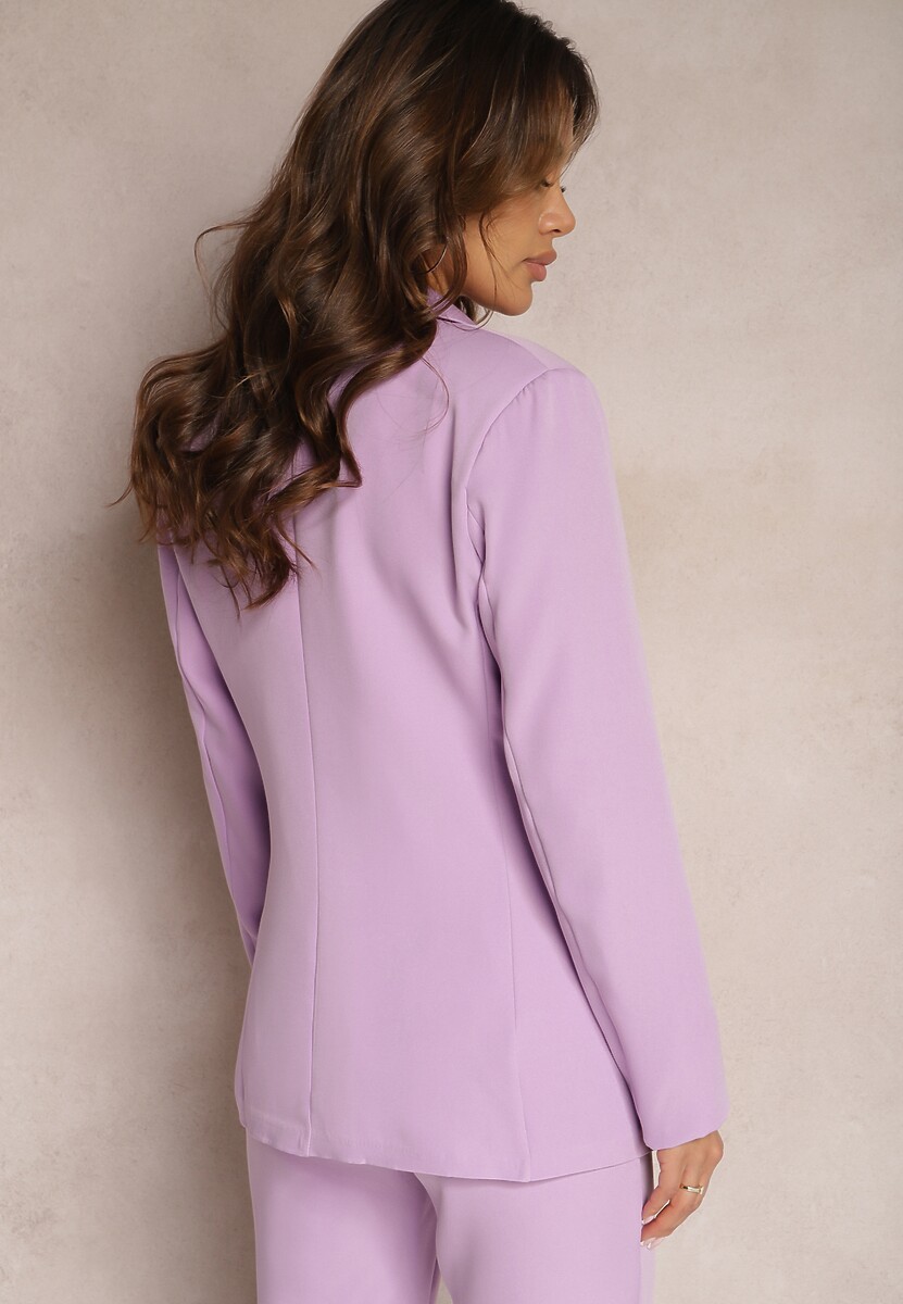 Jasnofioletowa Dwurzędowa Marynarka z Ozdobnymi Guzikami Rainelda