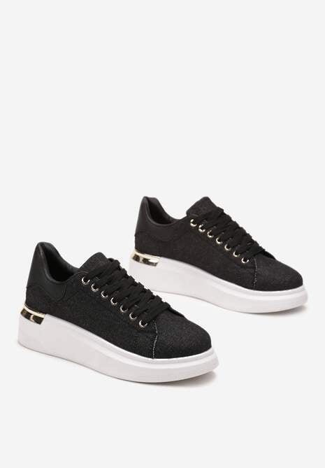Czarne Sneakersy na Grubej Podeszwie Mivana