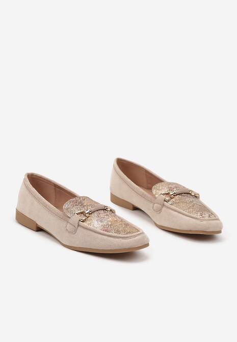 Beżowe Wężowe Mokasyny w Stylu Klasycznych Loafersów Effena