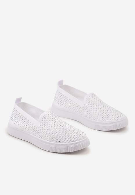 Białe Płaskie Tenisówki Zdobione Cyrkoniami Tiagata