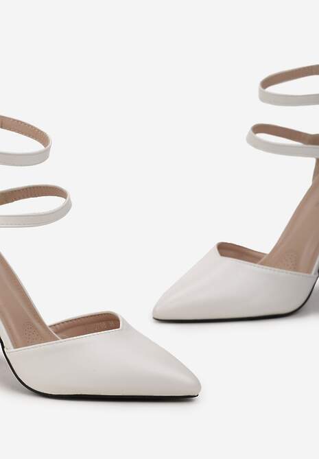 Białe Czółenka z Ekoskóry ze Szpiczastym Noskiem i Paskami Sivelia