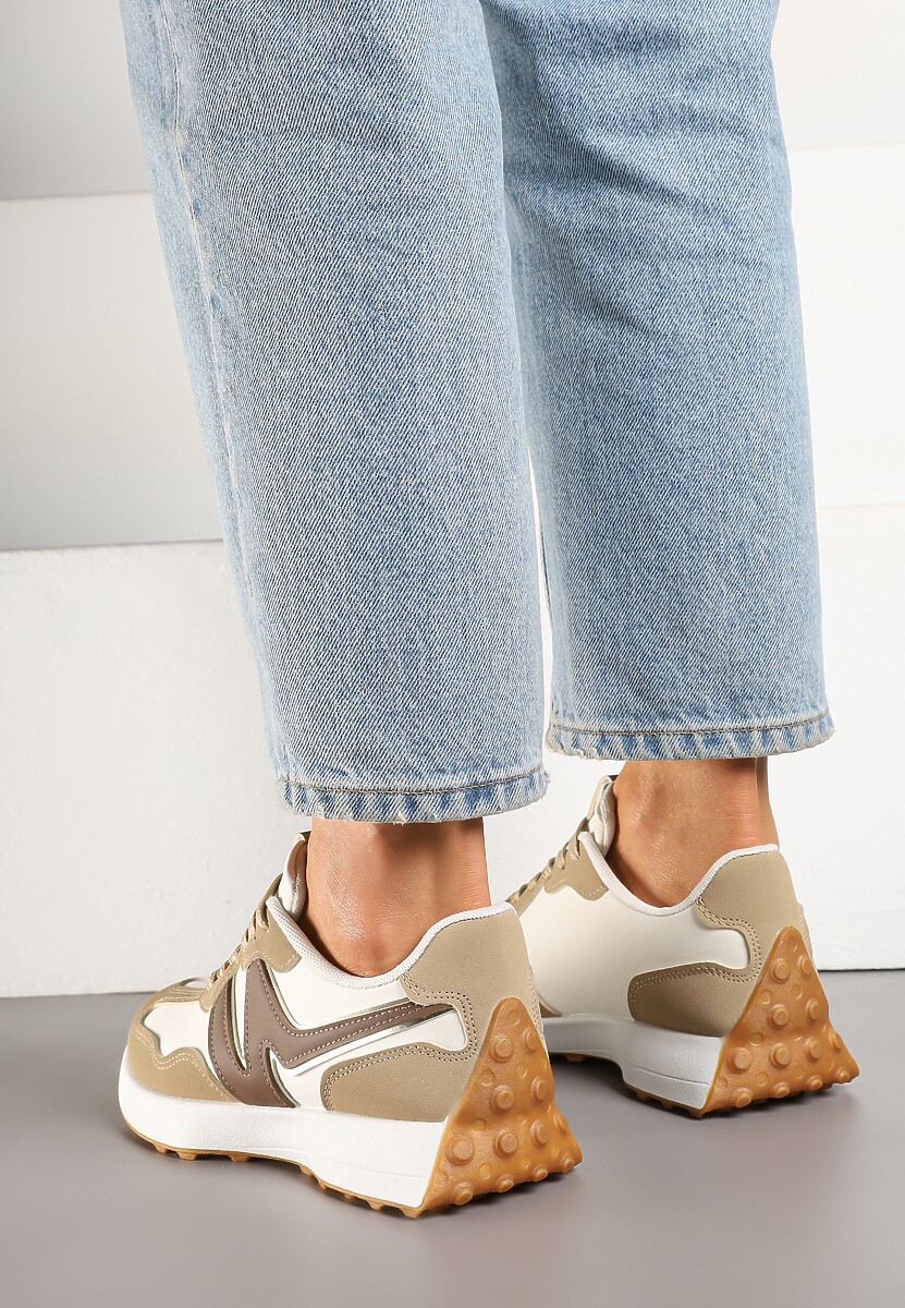 Ciemnobeżowe Sneakersy z Geometrycznym Wzorem Jenaviella