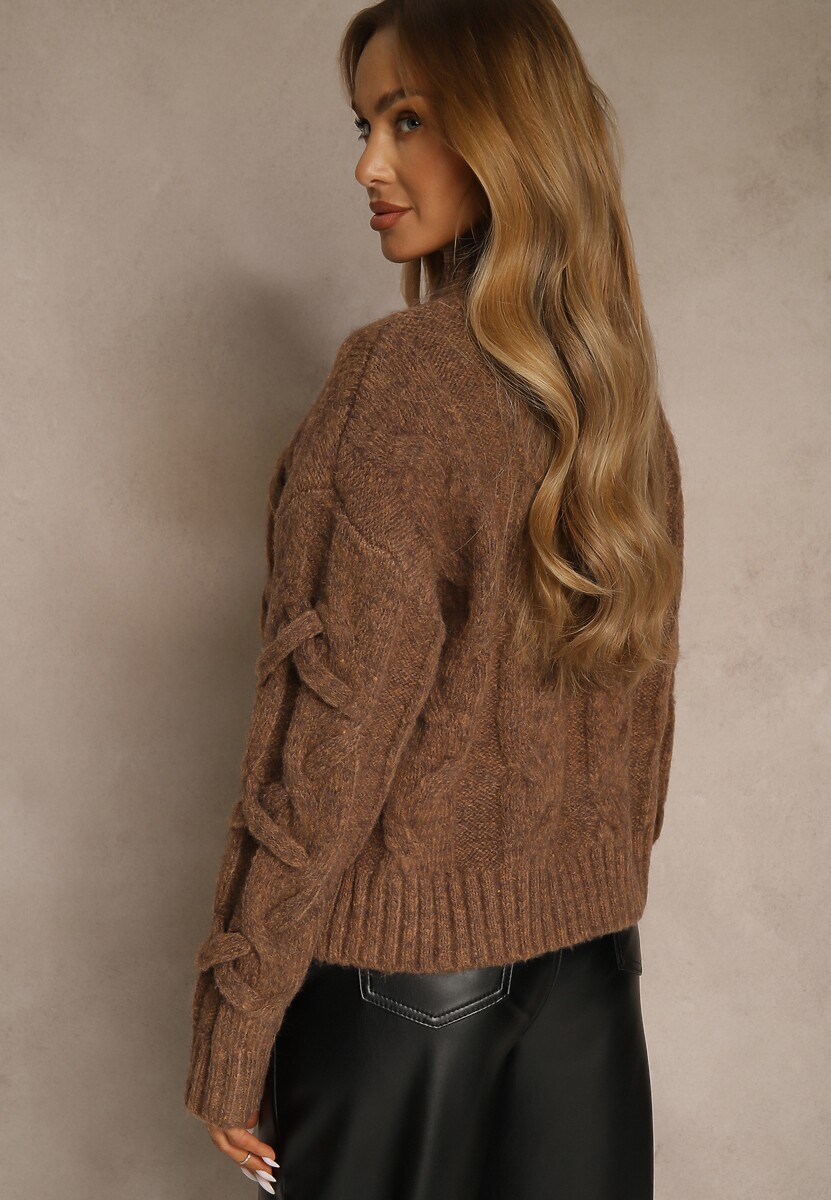 Brązowy Golf z Dodatkiem Wełny ze Strukturalnym Splotem Fedansa