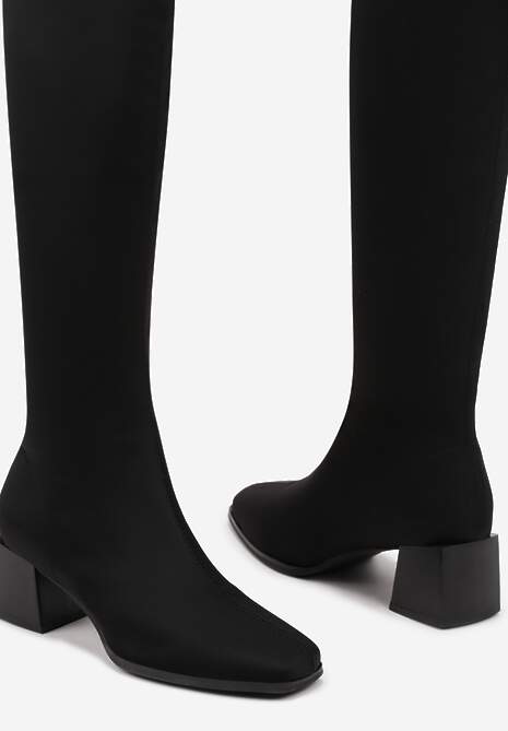 Czarne Kozaki na Słupku z Kwadratowym Noskiem Terilaye