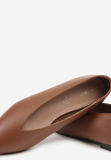 Brązowe Balerinki Vices z Wkładką ze Skóry Naturalnej w Klasycznym Stylu Nalivee