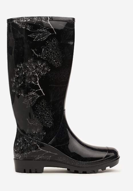 Czarne Kalosze o Klasycznym Fasonie z Motywem Roślinnym Talvanne