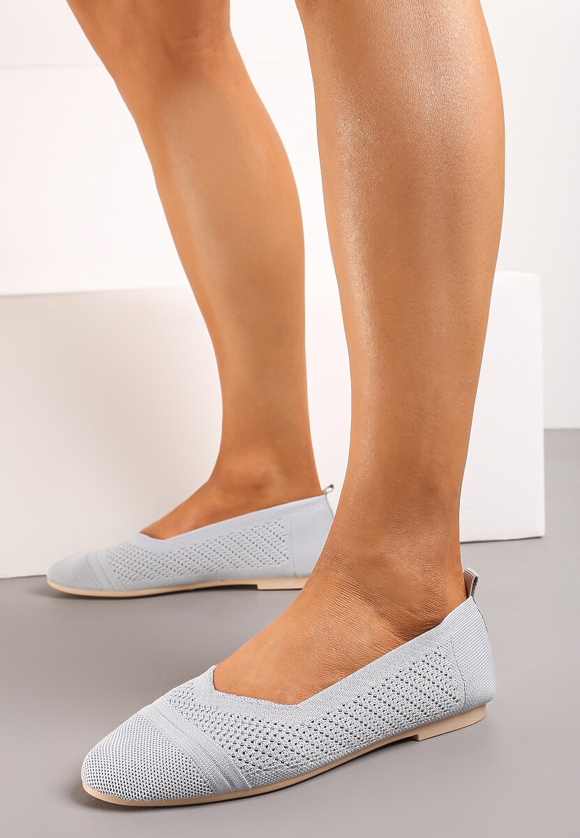 Szare Płaskie Balerinki z Siateczkowego Materiału Nelibra