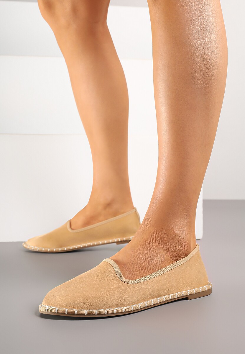 Ciemnobeżowe Espadryle Balerinki z Przeszyciami Firalissea