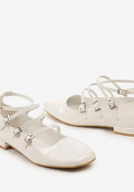 Białe Balerinki z Paskami Zapinanymi na Sprzączki Prundia